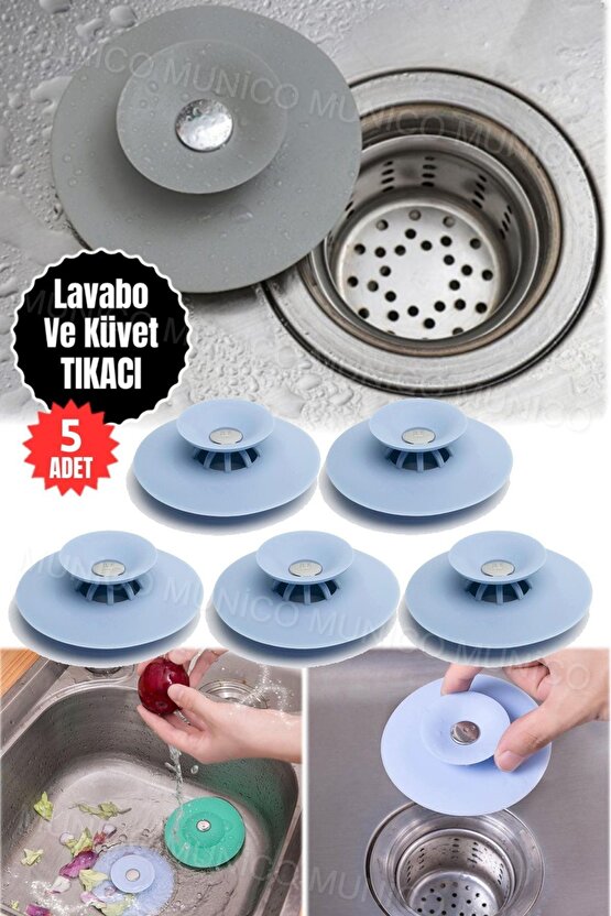 5 Adet Küvet İçin Süzgeçli Banyo Gider Tıpası, Su Durdurucu Aparat Banyo Süzgeci – Silikon Küvet