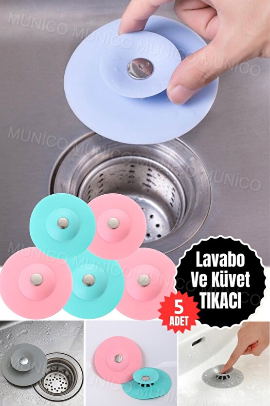 5 Adet Küvet İçin Süzgeçli Banyo Gider Tıpası, Su Durdurucu Aparat Banyo Süzgeci – Silikon Küvet