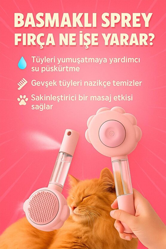 Sprey Hazneli Evcil Hayvan Tüy Toplama ve Temizlik Fırçası – Kedi Köpek Bakım Fırçası