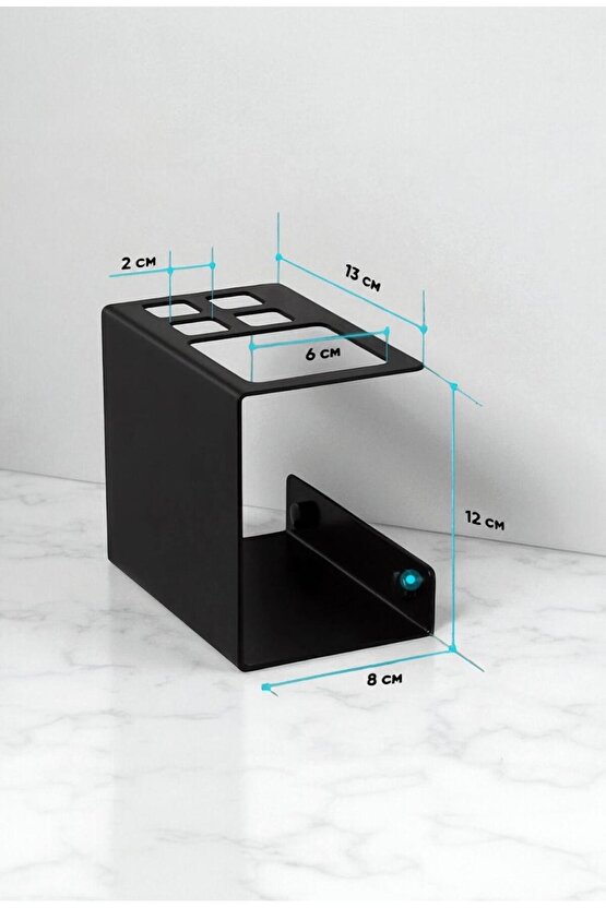 Metal Çok Bölmeli Diş Fırçalık ve Tıraş Makinesi Standı - Siyah