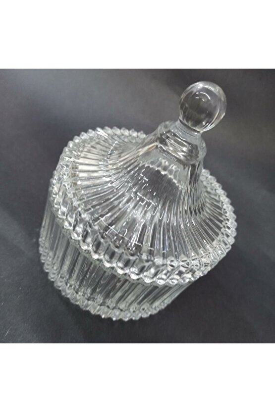 Lüx Orta Boy Kesme Kapaklı Cam Şekerlik 14x6cm