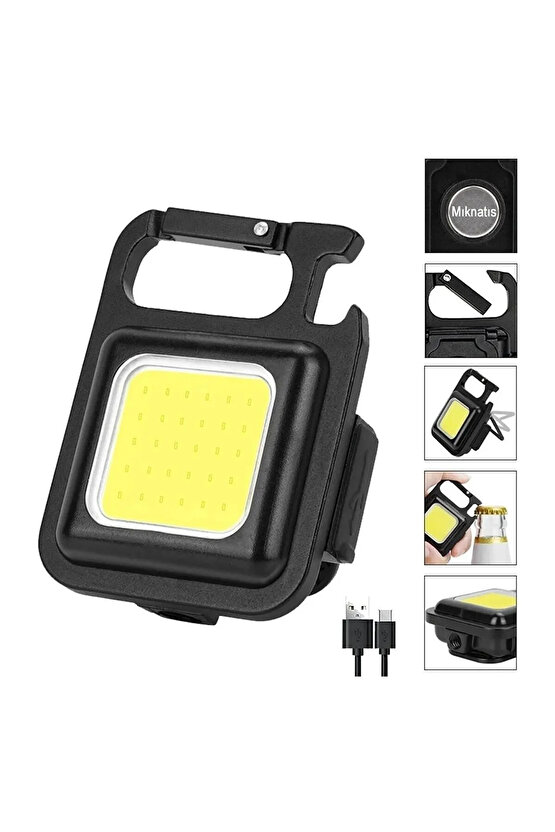 ŞARJLI 3 MODLU 800 LÜMEN 6 WATT TİRBUŞONLU MIKNATISLI ANAHTARLIKLI MİNİ BOY KAMP LAMBASI