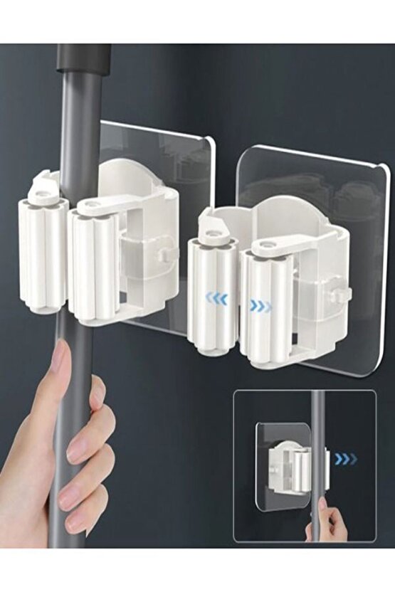 (4 ADET)Yapışkanlı Pratik Mob Paspas Vilada Fırça Faraş Süpürge Askısı Çok Amaçlı Askılık