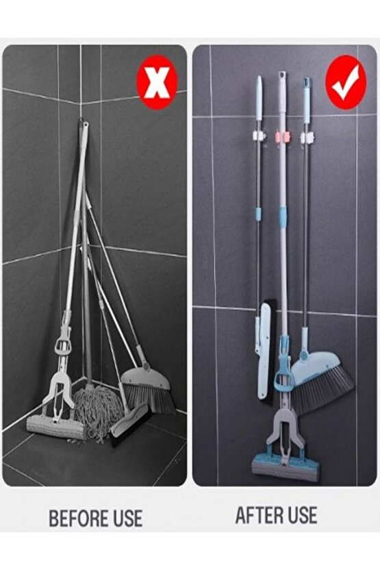 (4 ADET)Yapışkanlı Pratik Mob Paspas Vilada Fırça Faraş Süpürge Askısı Çok Amaçlı Askılık