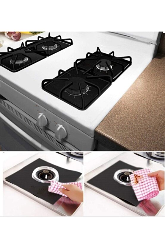 Fural Store Ocak Koruyucu Folyo Yanmaz Yapışmaz 4lü Siyah Set