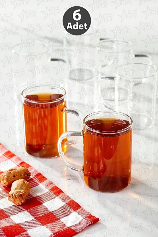 Cam Bardak Kupa Seti Ince Borosilikat Isıya Ateşe Dayanıklı Çay Kahve Bardağı Kulplu Fincan 6 Adet