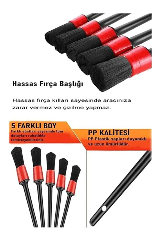 Tafce Oto Detay Fırçası Seti 5Li Kaliteli Detaylı Farklı Boyutlar, Premium Seri 5Li Araba Fırçası