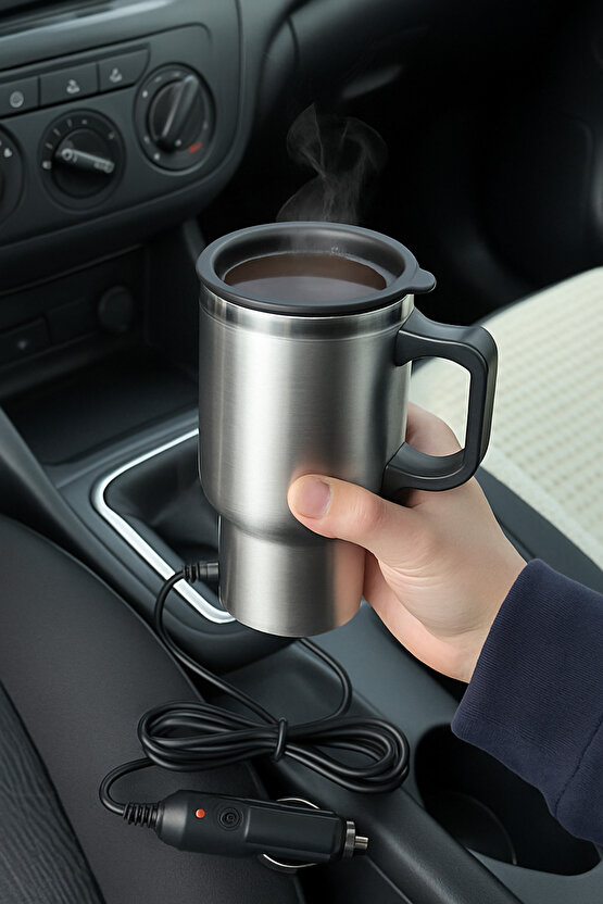 Oto Araç Içi Su Isıtıcı Kahve Makinası Kupa Tip Mug Termos Araç Çakmaklık Girişli Elektirikli Termos