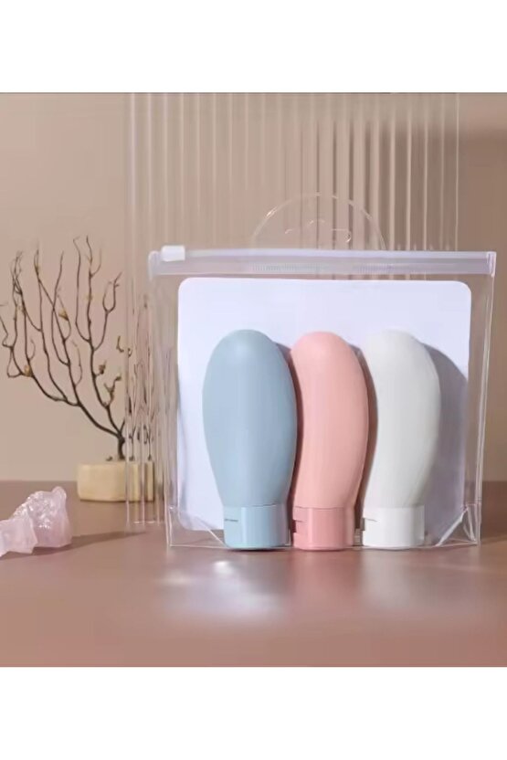 Aveo 3 Adet MAVI RENK Seyahat Tipi Doldurulabilir Şampuan Duş Jeli Sprey Losyon Şişe Krem Kutu 60 Ml