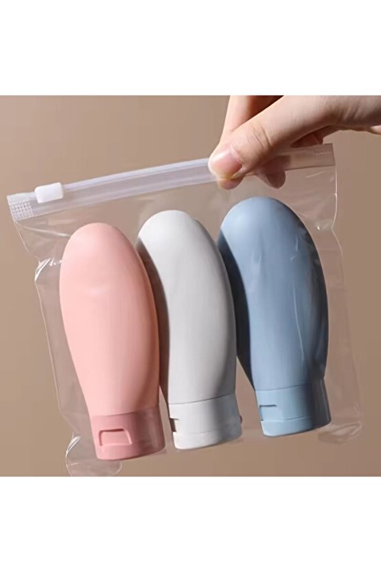 Aveo 3 Adet MAVI RENK Seyahat Tipi Doldurulabilir Şampuan Duş Jeli Sprey Losyon Şişe Krem Kutu 60 Ml