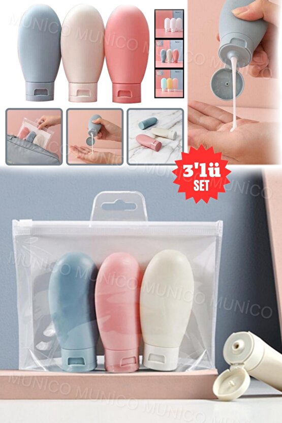 Sızdırmaz Krem ve Şampuan Kapları Seyahat İçin 3 Adet 60 ML Şişe Seti Tatil İçin İdeal Boy Şişeler