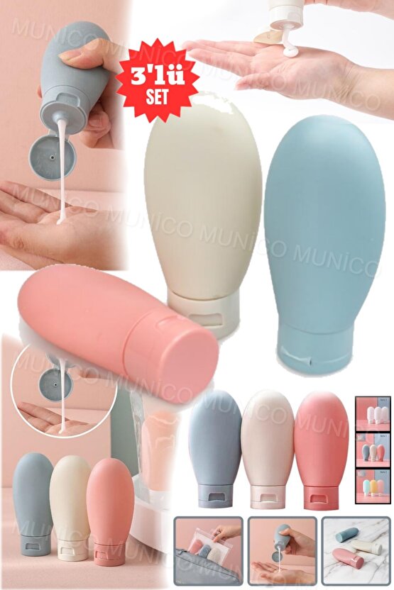 Sızdırmaz Krem ve Şampuan Kapları Seyahat İçin 3 Adet 60 ML Şişe Seti Tatil İçin İdeal Boy Şişeler