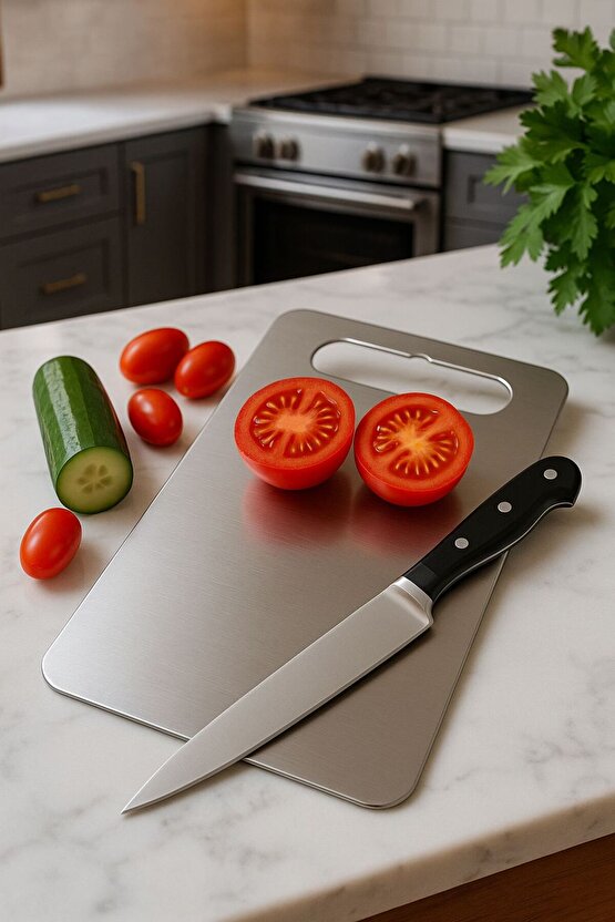 29x19 Çelik Kesme Tahtası – Tekli Paslanmaz Çelik , Hijyenik ve Dayanıklı Mutfak Doğrama Panosu