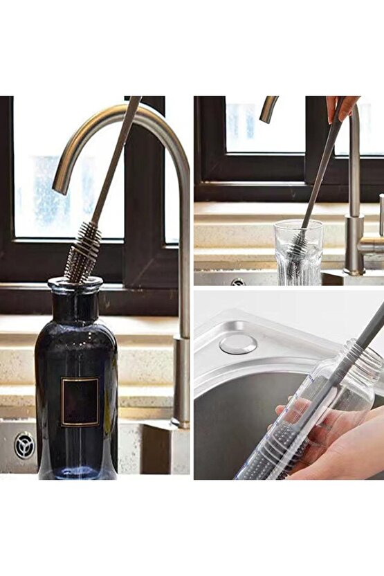 Yeni Sezon Silikon Uzun Saplı Bardak Biberon Termos Matara Kavanoz Yıkama Fırçası 1 adet 30cm