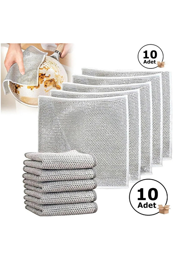 (10 Adet) Zor Kir Bezi, Inox Telli Bulaşık Bezi, Mutfak ve Banyo Bezi