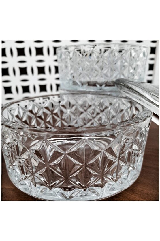 Kapaklı Katlı Kristal Şekerlik 3 Katlı Cam Kurabiyelik