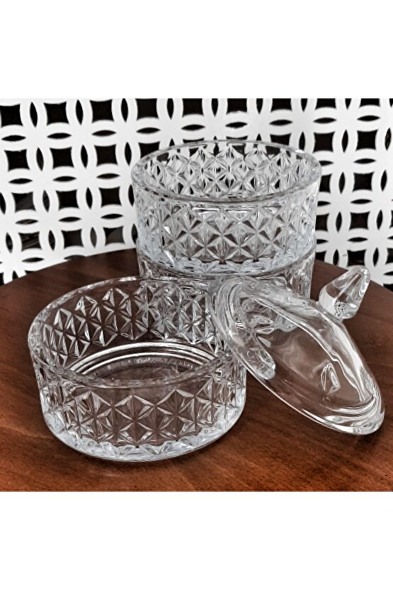 Kristal Görünümlü Cam Kurabiyelik 3 Katlı Lüx Baharatlık 12,5 Cm
