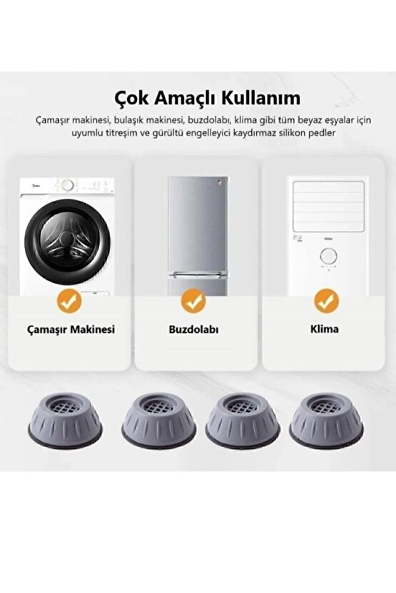 Çamaşır Makinesi Ayak Titreşim Gürültü Engelleyici Stoperi 4lü Kaydırmaz Vantuzlu