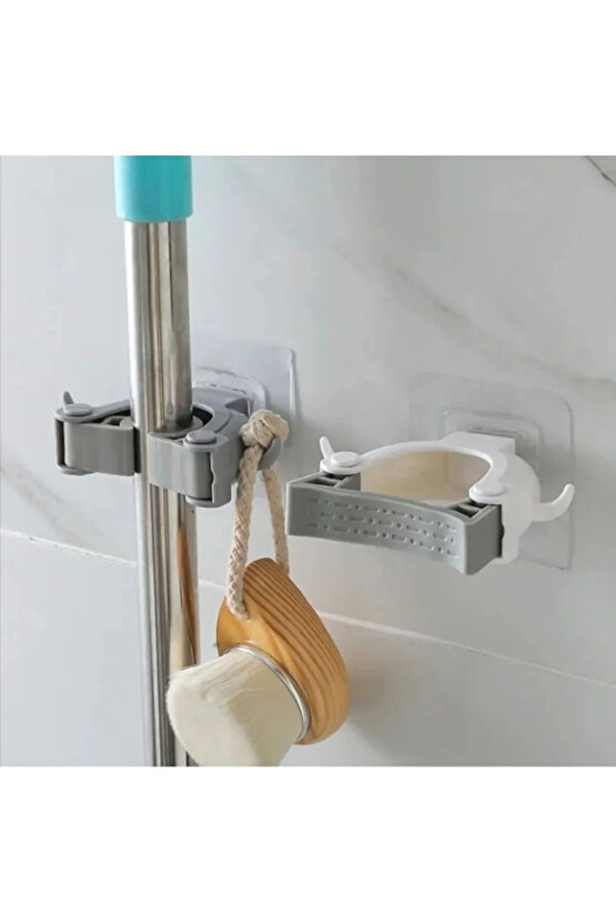 3 Adet Çok Amaçlı Paspas ,Süpürge, Fırça Ve Mob Askısı Sap Tutucu Mutfak ve Banyo Askısı Set
