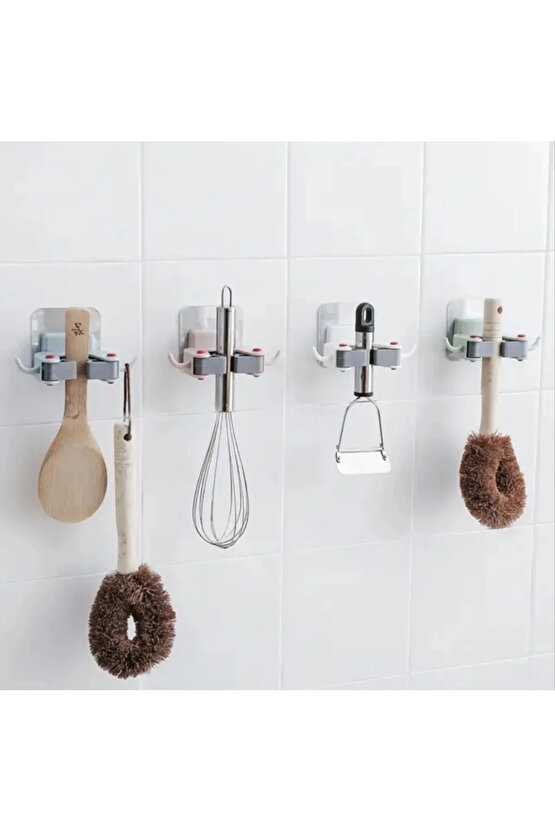 3 Adet Çok Amaçlı Paspas ,Süpürge, Fırça Ve Mob Askısı Sap Tutucu Mutfak ve Banyo Askısı Set