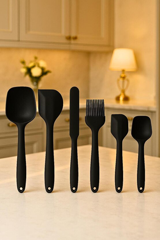 6’lı Siyah Isıya Dayanıklı Silikon Mutfak Spatula Seti