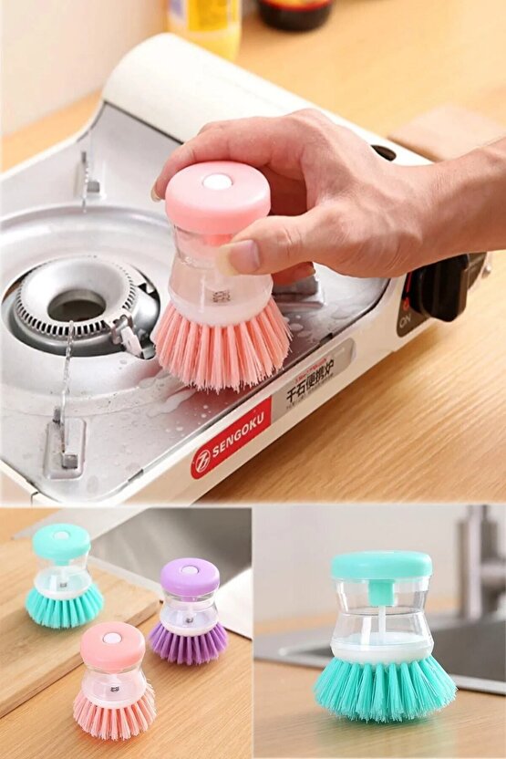 2 adet Deterjan Hazneli Kullanışlı Banyo Bulaşık Fırçası Butonlu Kullanımı Kolay