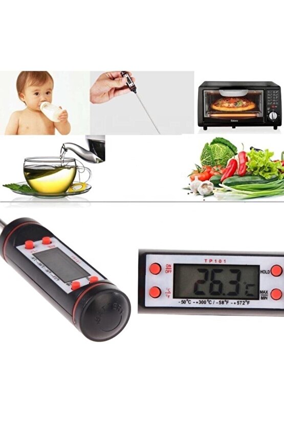 Siyah Dijital Lcd Mutfak Yemek Gıda Süt Mama Barbekü Yoğurt Termometresi- Pil Hediyeli
