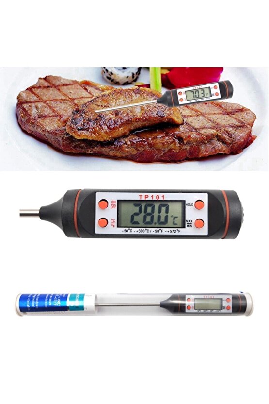 Siyah Dijital Lcd Mutfak Yemek Gıda Süt Mama Barbekü Yoğurt Termometresi- Pil Hediyeli