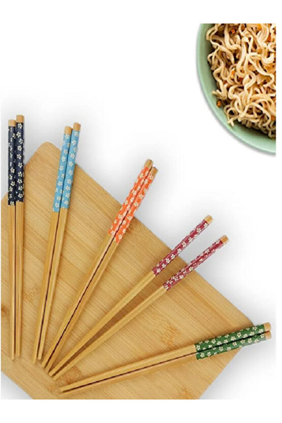 BAMBU KORE ÇİN YEMEK ÇUBUĞU ÇÖPSTİCK DESENLİ 5 Lİ