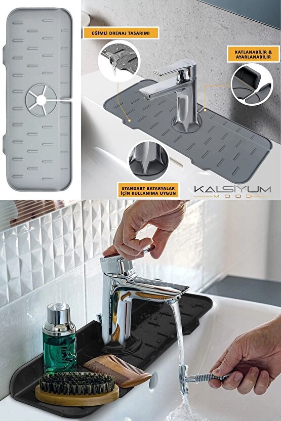 Pratik Musluk Lavabo Matı Gri Su Tutucu Musluk Matı Mutfak Banyo Için Koruyucu Bulaşık Süngeri Matı