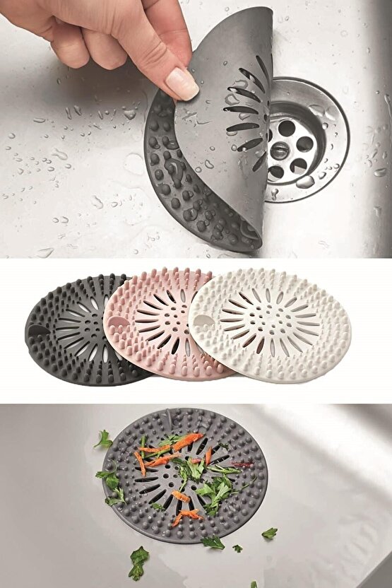 Vantuzlu Silikon Kaymaz Yuvarlak Lavabo Süzgeci Tıkanmalara Karşı Korur.