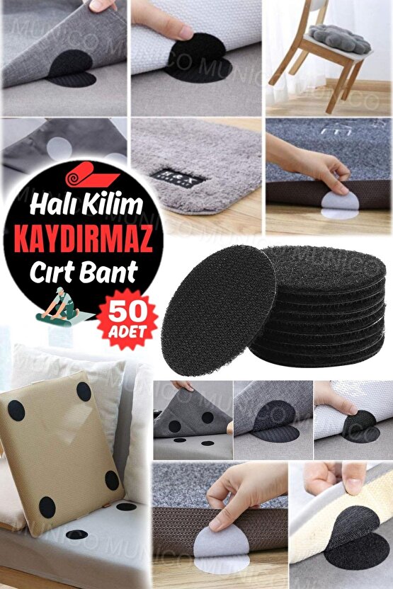 50 Adet Halı ve Kanepe İçin 50 Adet Kaydırmaz Çift Taraflı Halı Yapışkanlı Bandı - Siyah Çırtçırtlı