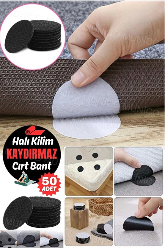 50 Adet Halı ve Kanepe İçin 50 Adet Kaydırmaz Çift Taraflı Halı Yapışkanlı Bandı - Siyah Çırtçırtlı