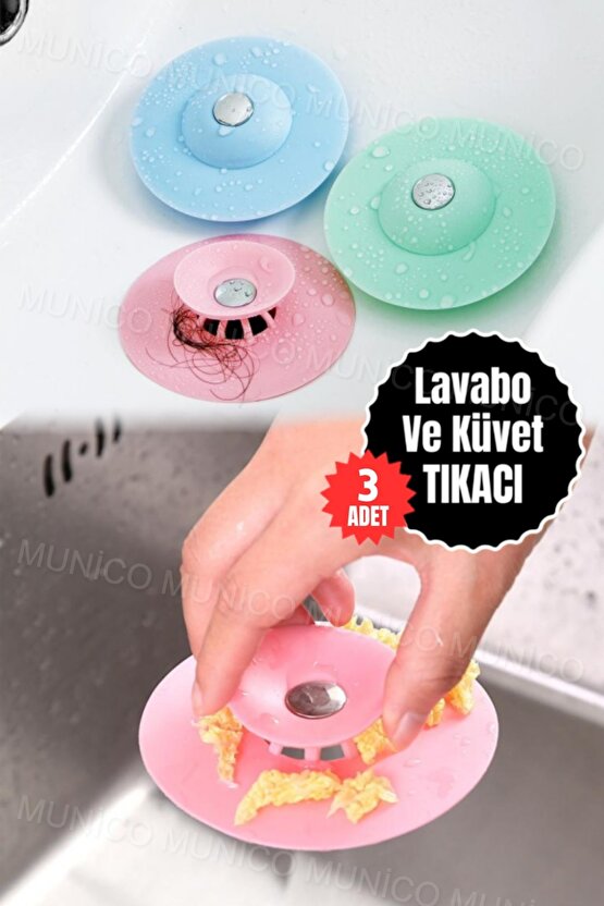 3 Adet Silikon Küvet Lavabo Banyo Tıkacı Süzgeçi Gider Tıkacı Tıkaç Evye Tıpa Süzgeç Tüm Lavabolara