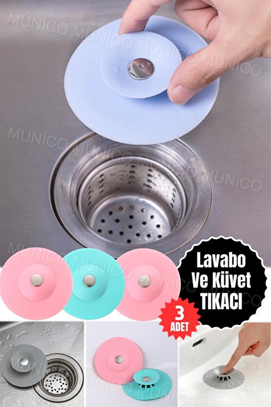 3 Adet Silikon Küvet Lavabo Banyo Tıkacı Süzgeçi Gider Tıkacı Tıkaç Evye Tıpa Süzgeç Tüm Lavabolara