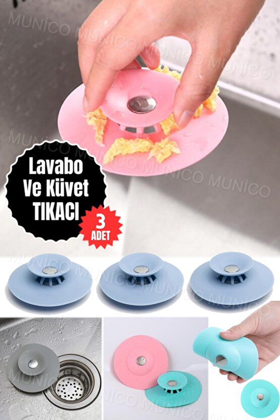3 Adet Silikon Küvet Lavabo Banyo Tıkacı Süzgeçi Gider Tıkacı Tıkaç Evye Tıpa Süzgeç Tüm Lavabolara