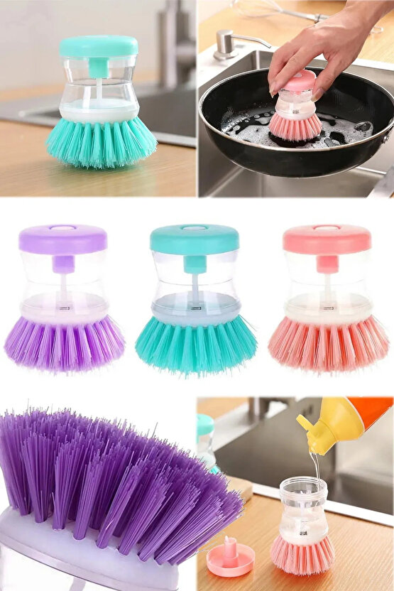Pratik Sıvı Deterjan Hazneli Bulaşık Fırçası | Hazneli Mutfak Banyo Lavabo Yıkama Fırçası - 1 Adet