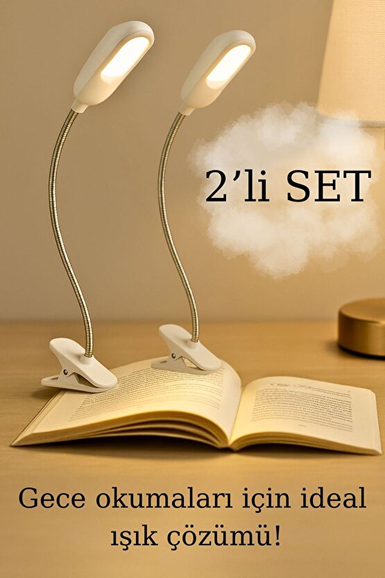 2’li Klipsli Kitap Okuma Lambası – Esnek Gövdeli Gece Işığı Seti
