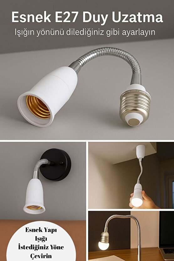 360 Derece Esnek Bükülebilir Plastik Uzatma E27 Duy