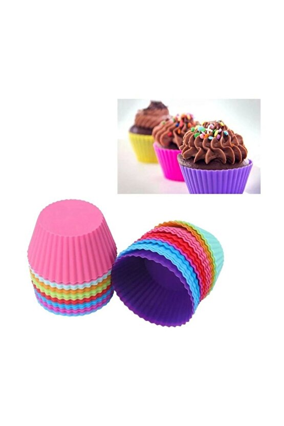 Yapışmaz Renkli Silikon Muffin Mini Kek Kalıbı 12 Lı