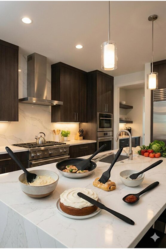 6 Parça Yanmaz Yapışmaz Silikon Pasta, Yumurta Fırçası, Kaşık Bıçak, Spatula Mutfak Seti