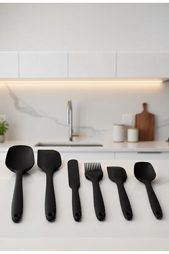 6 Parça Yanmaz Yapışmaz Silikon Pasta, Yumurta Fırçası, Kaşık Bıçak, Spatula Mutfak Seti