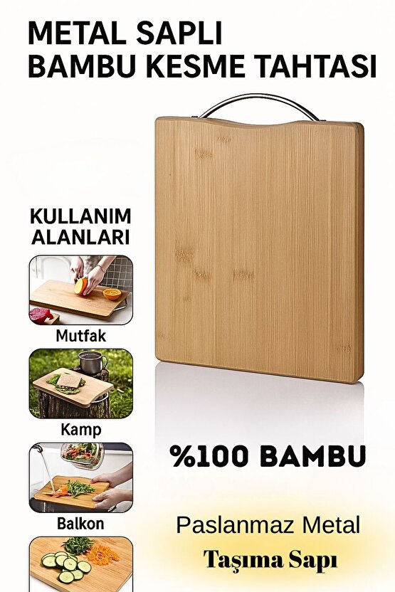 Metal Tutacaklı Lüx %100 Bambu Kesme Tahtası