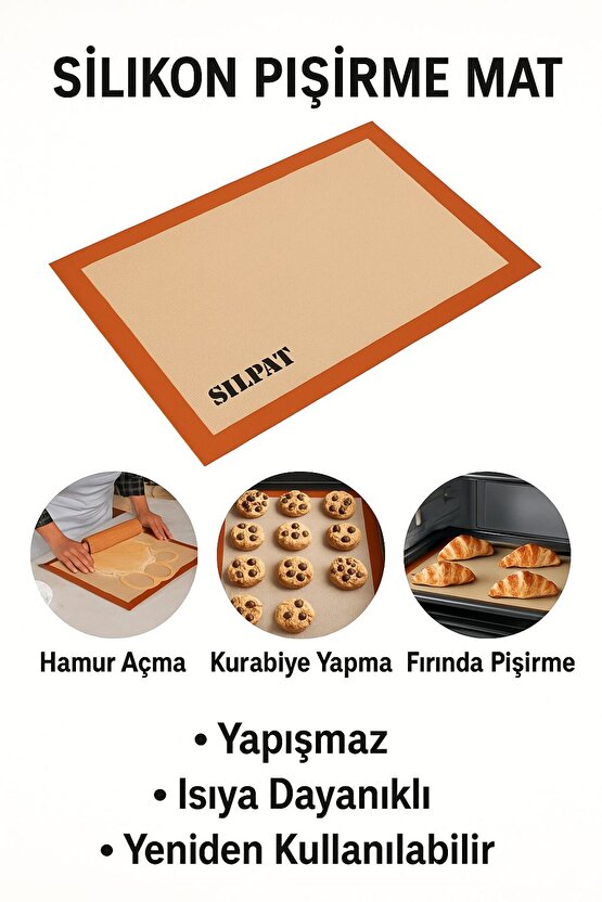 Yapışmaz Silikon Pişirme Matı – Hamur Açma, Kurabiye ve Fırın İçin