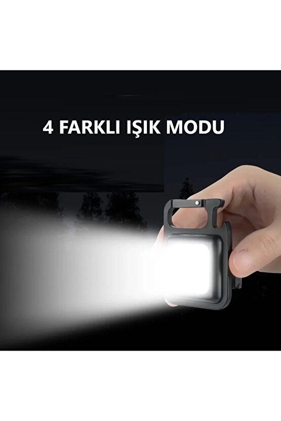 Led Anahtarlıklı El Feneri Şişe Açacağı Usb’li Şarj Edilebilir Cep Boy Cob Led