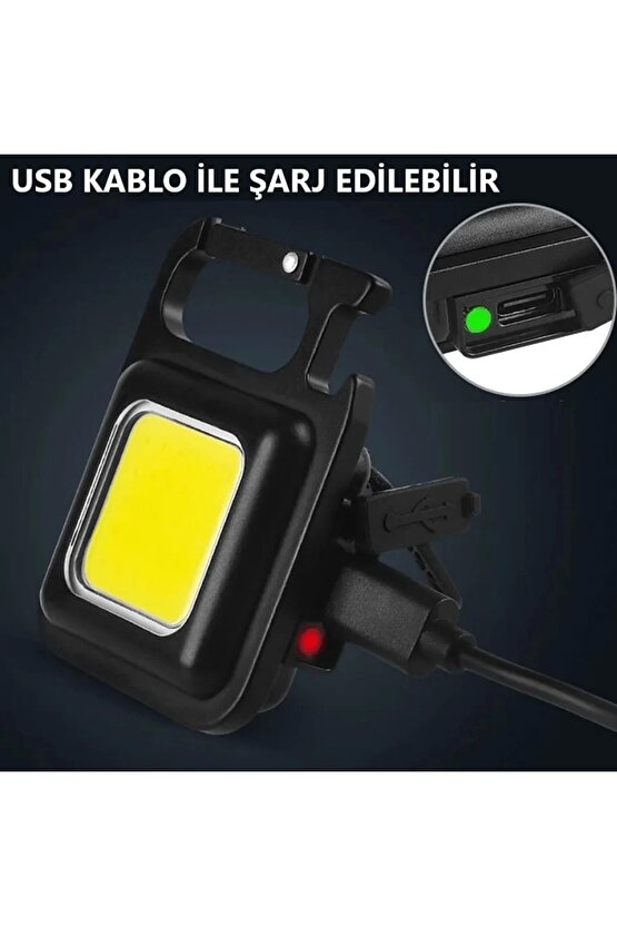 Led Anahtarlıklı El Feneri Şişe Açacağı Usb’li Şarj Edilebilir Cep Boy Cob Led