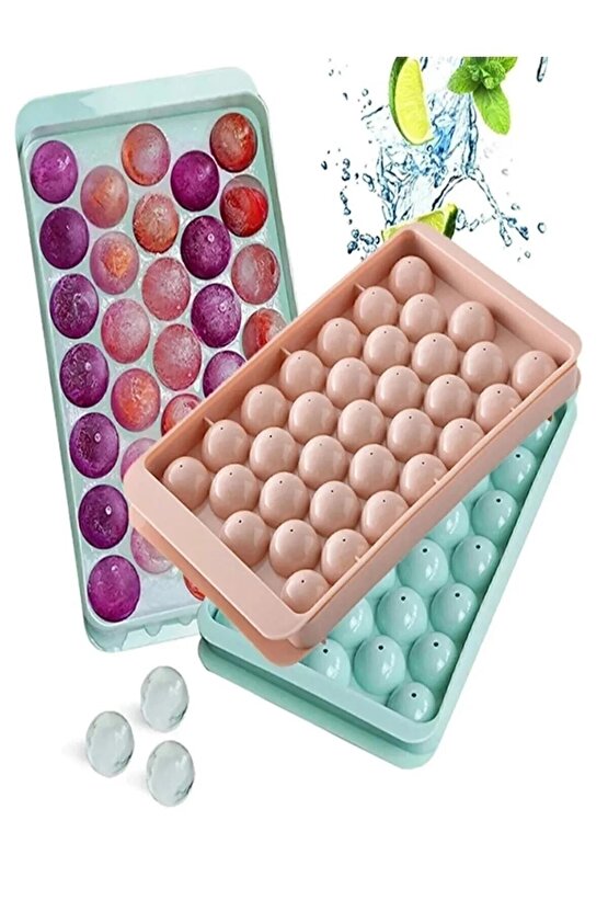 Küre Buz Kalıbı Kapaklı 33 Hazneli Yuvarlak Buz Kalıbı Kokteyl Sunum Buz Kalıbı