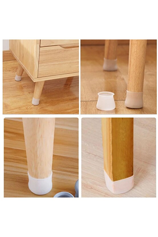 24 Adet Masa ve Sandalye Ayak Koruyucu Beyaz Silikon Sessiz Tip Zemin Koruyucu