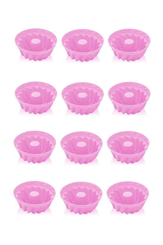 12li Silikon Muffin, Mini Kek Kalıbı Pembe