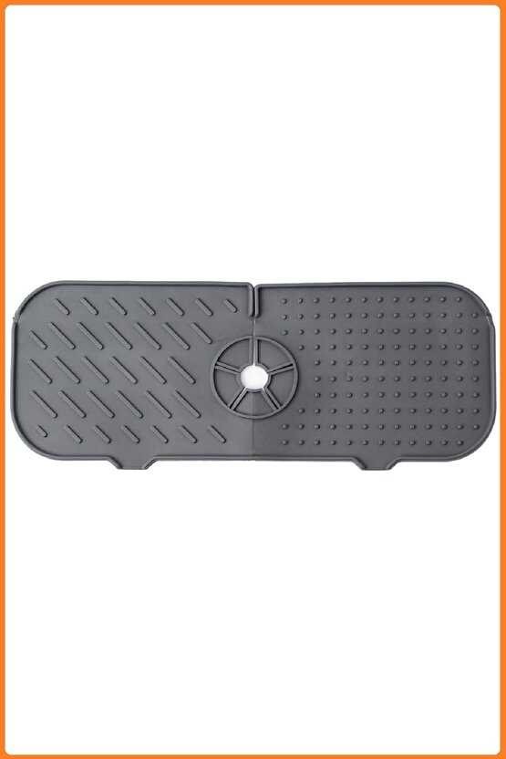 Elastik Musluk Lavabo Matı Gri-Su Tutucu Düzenleyici Kaydırmaz Mutfak Banyo Matı, 37x12 cm